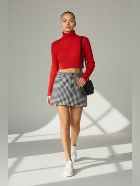 PacSun Black & White Gingham Flat Front Skirt